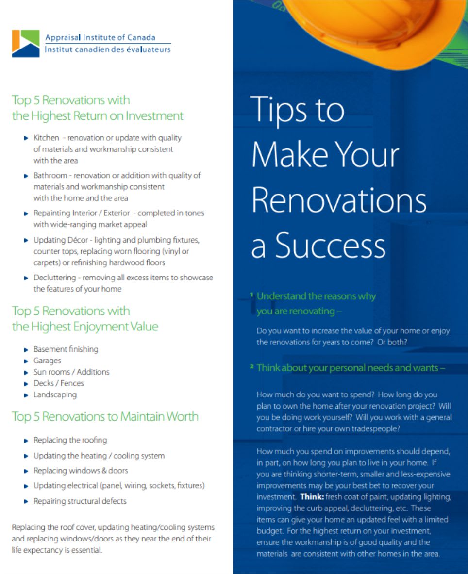 appraisal institute of canada tips for renovations